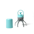 Blue plastic dog pooper scooper with claw mechanism and roll of waste bags