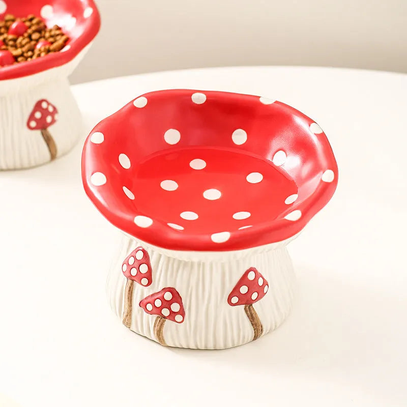 Creative mushroom modelling tall pet bowl for cat and dog food and water feeding