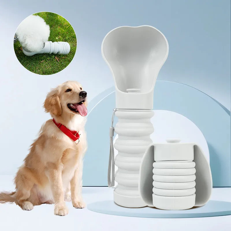 Silicone folding pet drinking cup collapsed and expanded showing short and long cup options