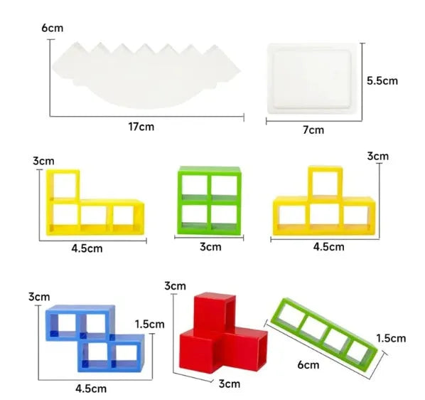 Plastic balance stacking tower game with coloured blocks on a base for kids and adults
