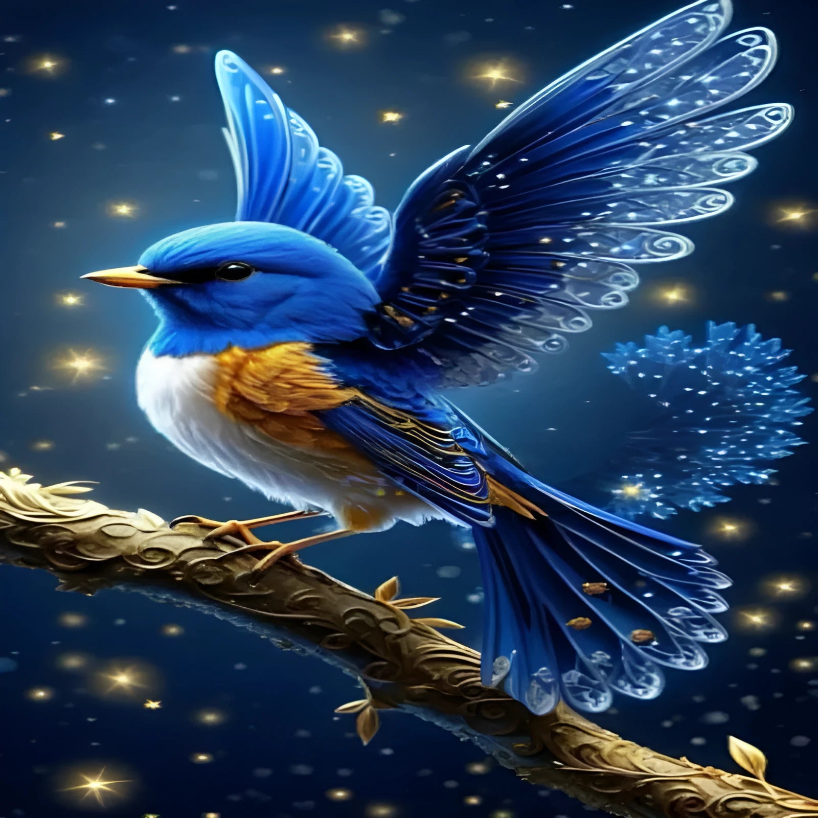 Blue bird shaped rhinestone diamond painting on a 60x100cm acrylic canvas with internal frame