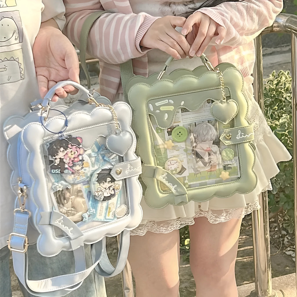 Cross-body shoulder bag in PU with horizontal square shape, open pocket, and single shoulder strap.