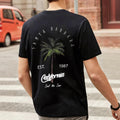 Men's white pure cotton loose fit cartoon print short sleeve t-shirt with black contrast pattern, front view