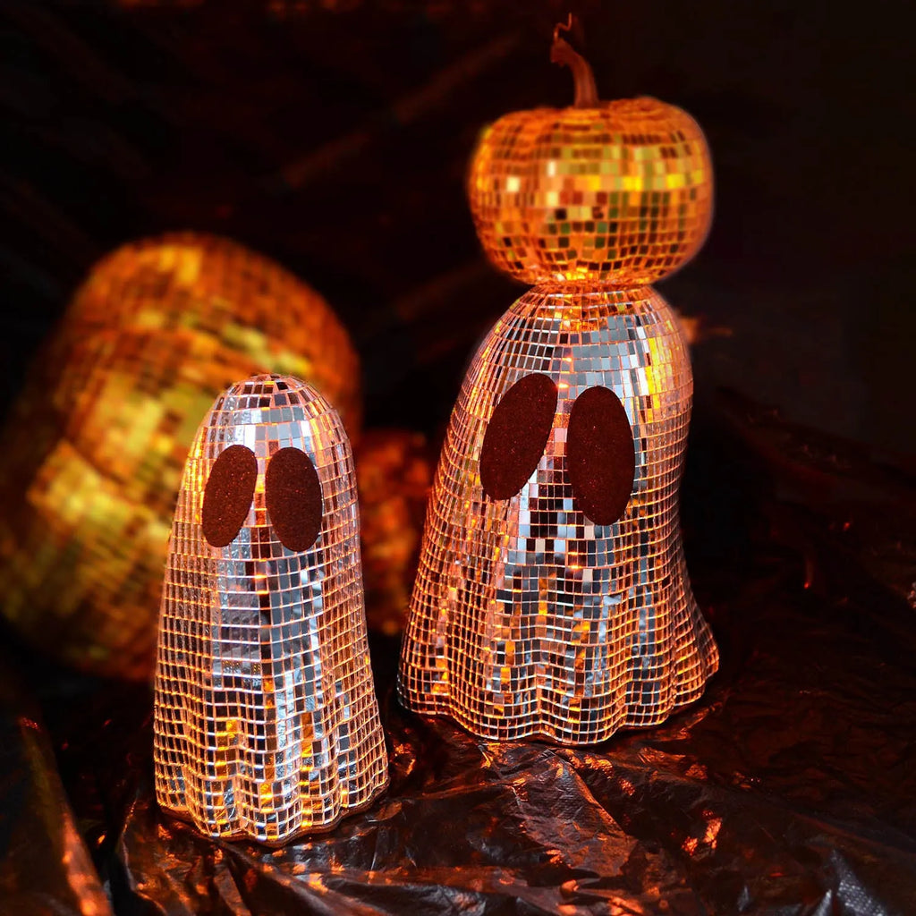 Silver Halloween ghost mosaic mirror patch decoration in two sizes for desktop display