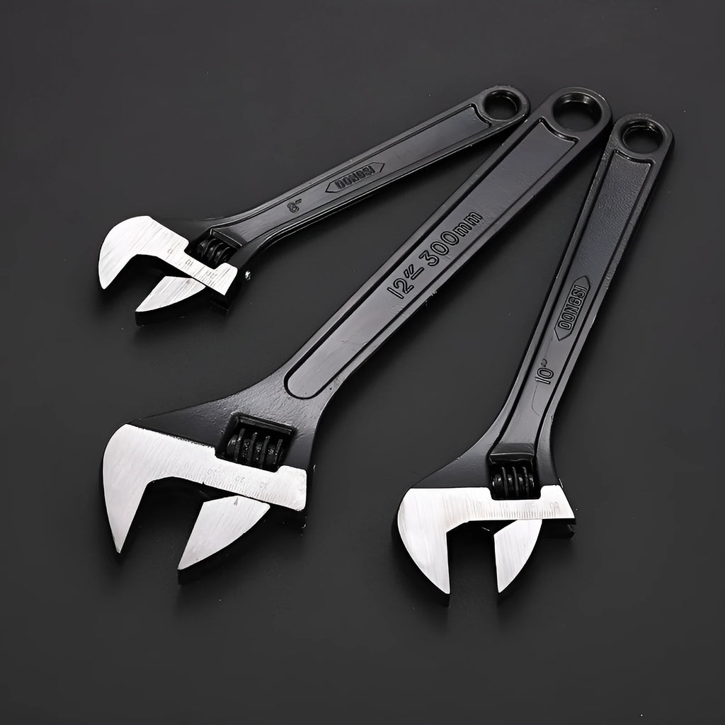 High carbon steel adjustable wrench with black finish in multiple sizes