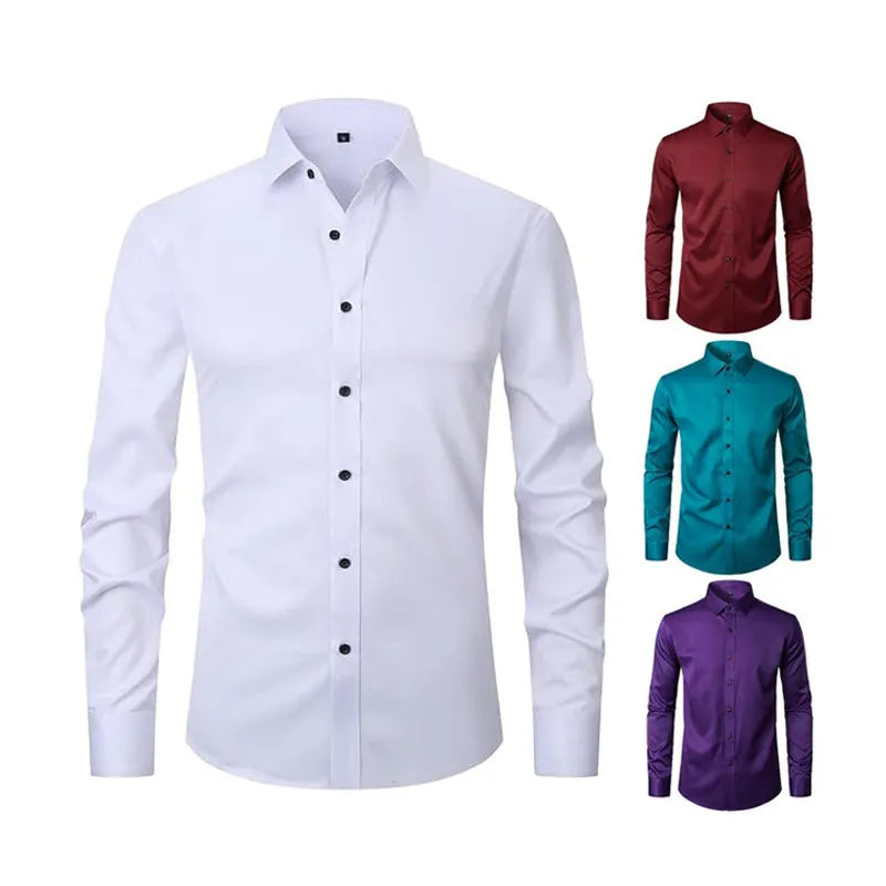 Men's stretch long sleeve work shirt in polyester, shown in one of 14 available colours.