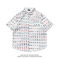 Full printed short sleeve loose fit shirt with floral pattern, cardigan-style front