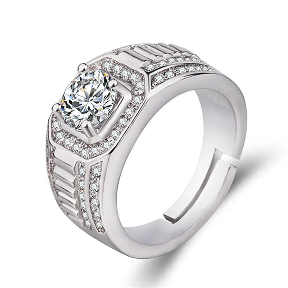 Men's adjustable copper ring with large square diamond design in gold colour finish