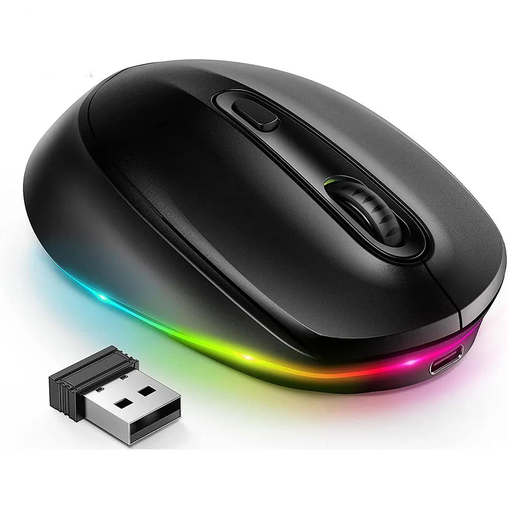 24g wireless rechargeable ergonomic mouse in colour CP008557 next to its USB charging cable
