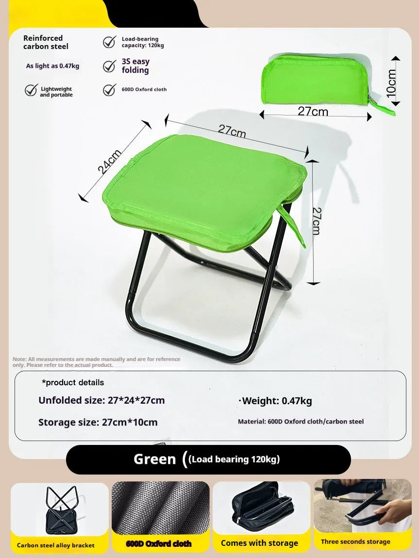 Outdoor foldable camp chair stool in Oxford cloth showing pencil box stool design and colour options