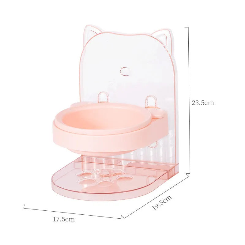 Grey adjustable cat feeding bowl with removable anti-spill ears and hanging cage