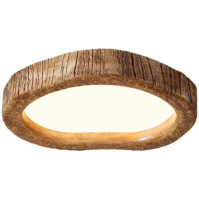 Wood grain finish New Chinese style round ceiling lamp for bedroom lighting