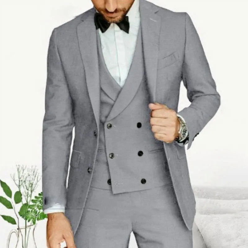 Men's swallowtail party suit set with slim jacket, trousers, and vest in cotton, available in multiple colours