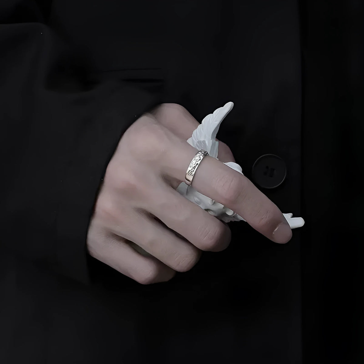 Adjustable open ring in stainless steel, silver colour, simple retro style for men and women