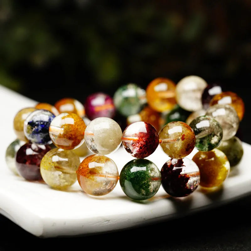 Colourful ghost cornucopia crystal bracelet with 10mm beads in ethnic retro style.