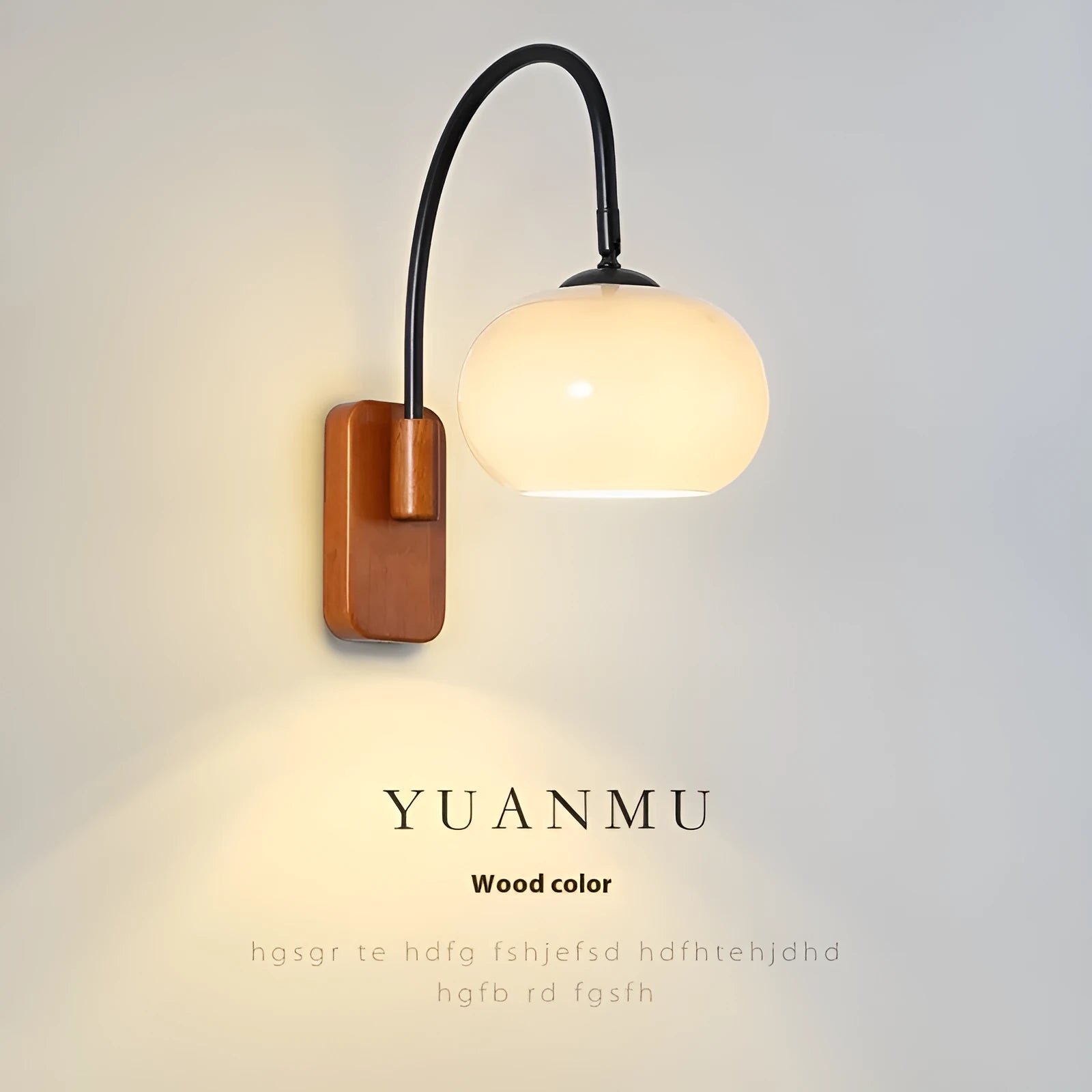 Creative retro glass wall LED lamp with milky white glass shade and walnut iron frame mounted on wall