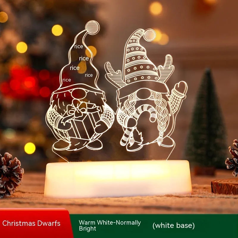 3D acrylic Christmas LED decorative night light showing a choice of festive designs like trees and reindeer.