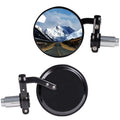 Black motorcycle handlebar rearview mirror with spherical glass and aluminium cover for 22mm bars.