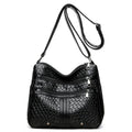Woven PU messenger bag with multiple compartments showing zipper change bag section in brown colour