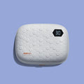 Pearl white automatic ultrasonic glasses cleaning machine for invisible eyewear, measuring 85x65x30mm
