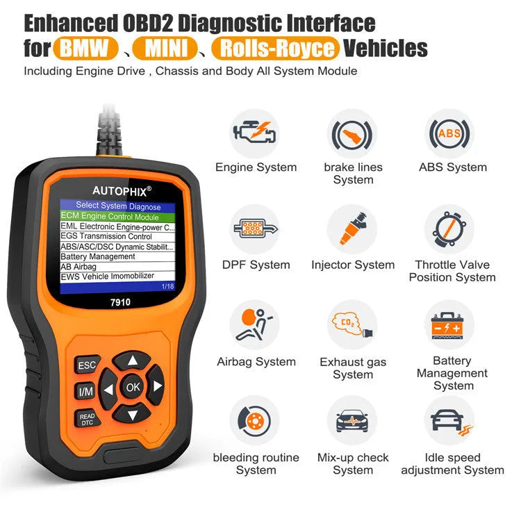 Autophix 7910 automotive diagnostic scan tool for BMW vehicles and universal OBD2 engine fault codes
