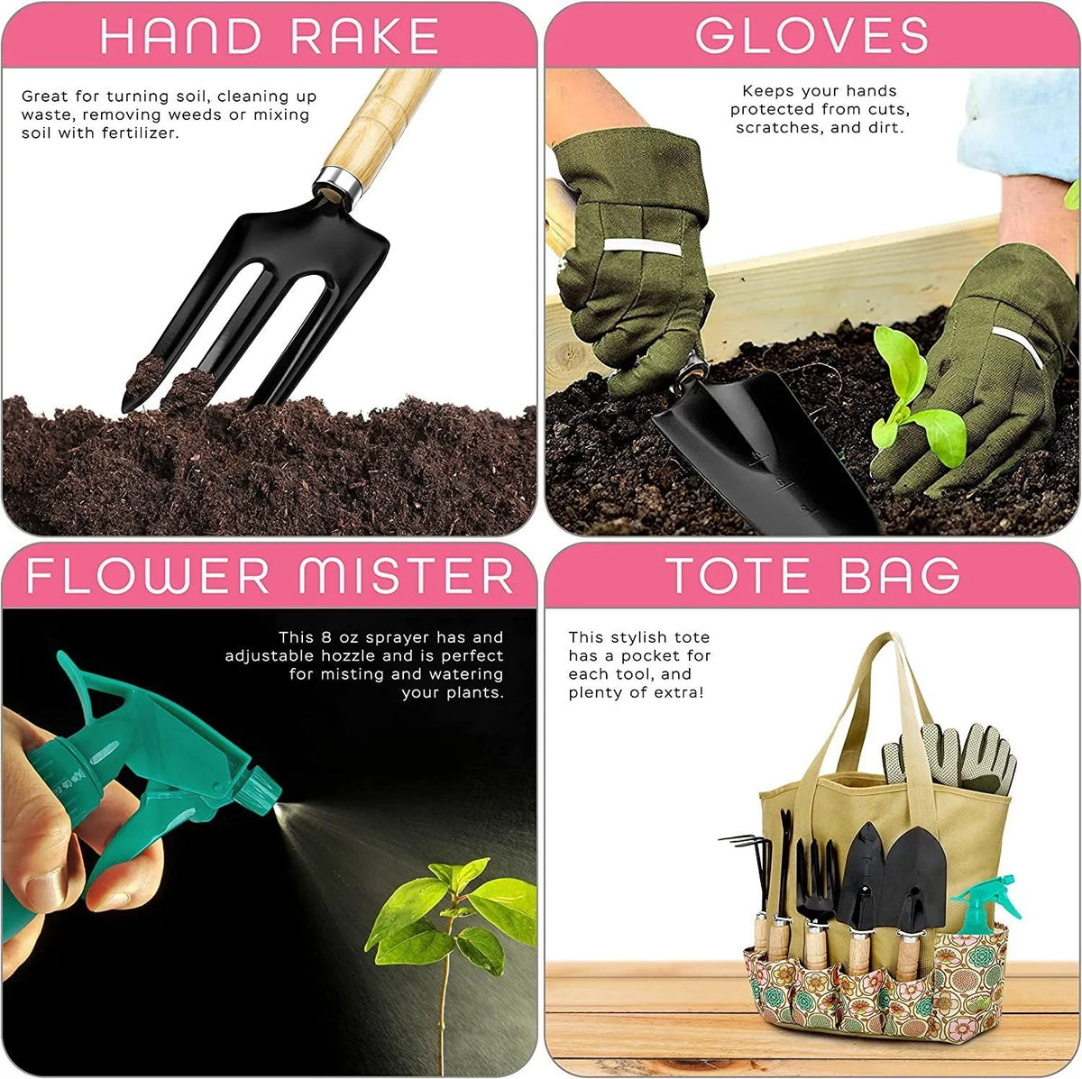 Stainless steel gardening tools suit set, model CG2001, for garden planting and weeding