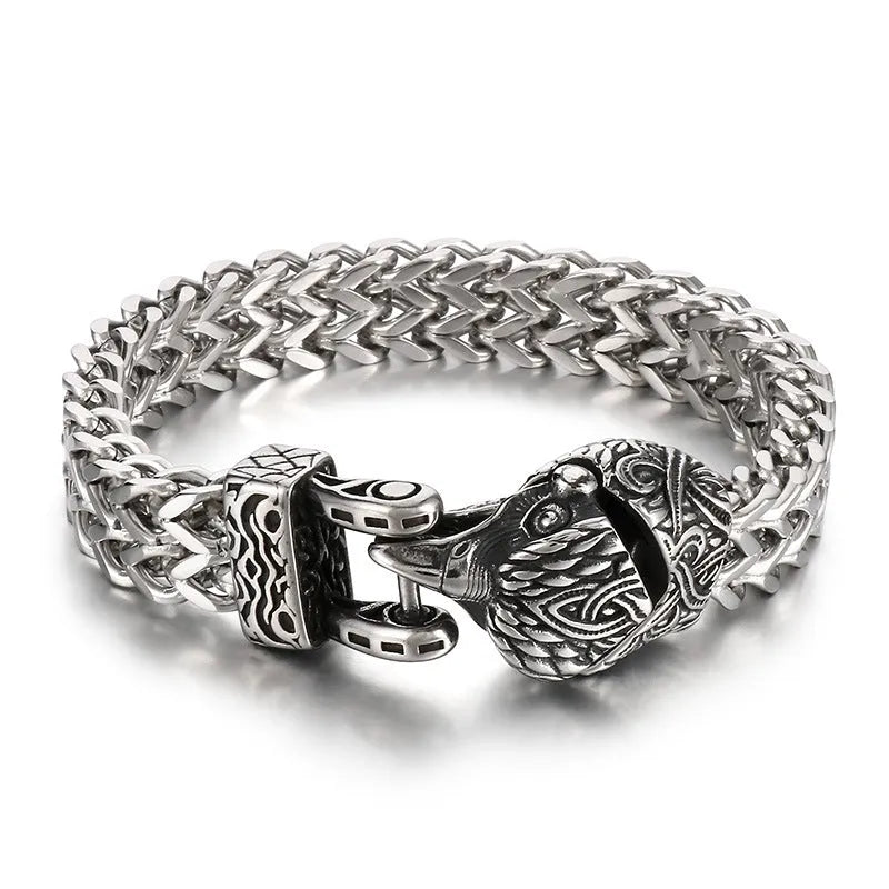 Reversible chain bracelet for men with wolf head and snake head in titanium steel, 20cm 22cm 24cm