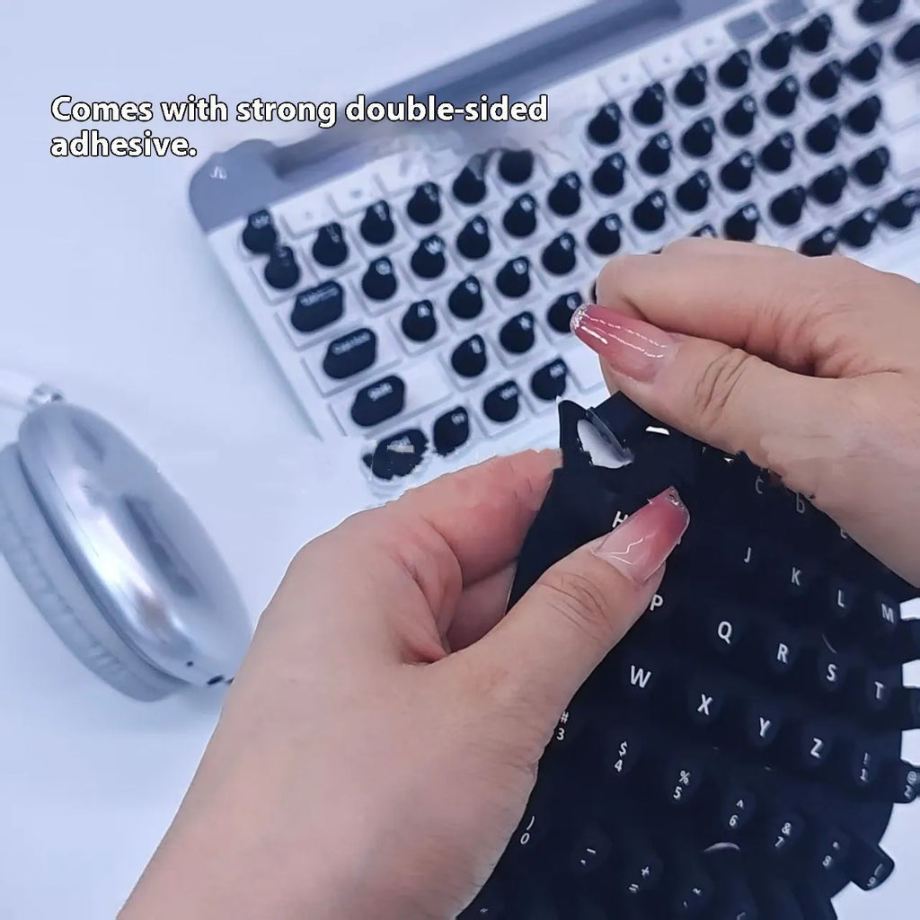 Set of anti-static silicone key cap stickers for long nails in black, clear, mint green, pink, purple, 70-piece keyboard cover