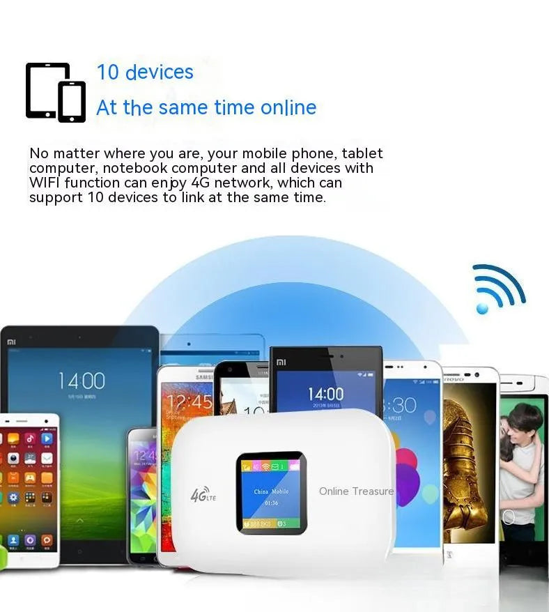 Beige 4G portable Wi-Fi router with SIM slot, measuring 100x63.5x146mm, on a white background