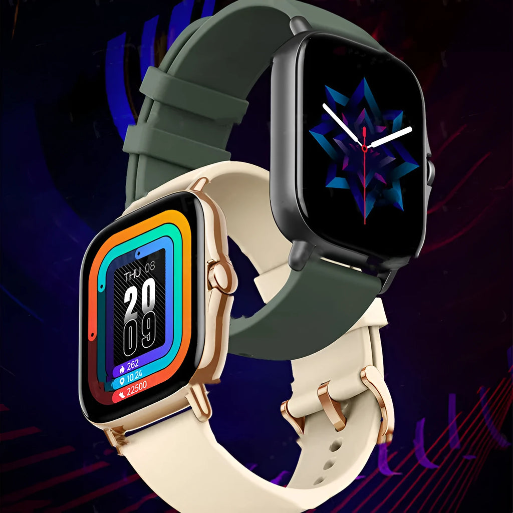 GT20 smartwatch with black alloy case and silicone strap showing heart rate and call functions on screen