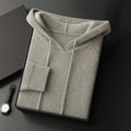 Hooded cashmere sweater, loose fit thickened winter pullover in camel, grey-green or navy blue, sizes S to XXXL