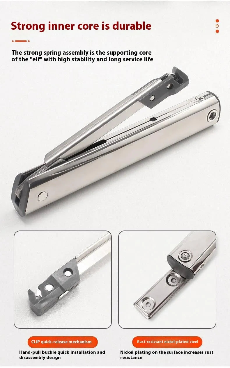 Cold rolled steel tatami cabinet support rod with adjustable stop mechanism for flap-up doors