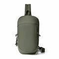Outdoor nylon crossbody chest bag in army green colour showing single shoulder strap.