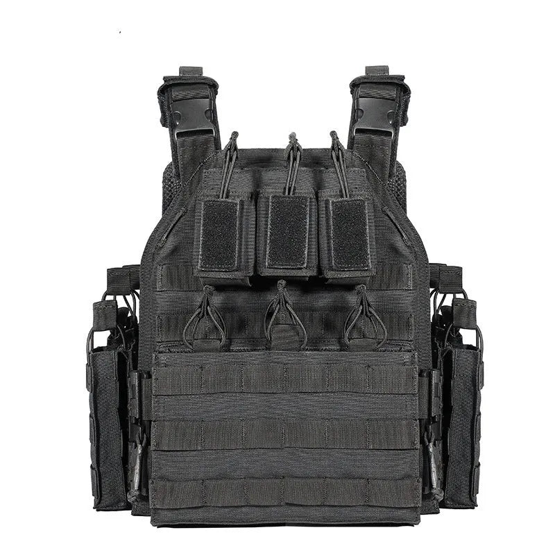 Outward Quick Dismantling 6094 Tactical Vest in black CP camouflage, adjustable waist, 1000D polyester for outdoor use