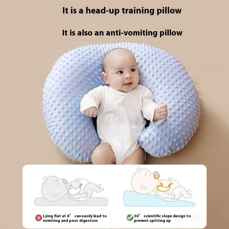 Multifunctional nursing pillow with milk spill prevention in pink, yellow, grey or light blue colours