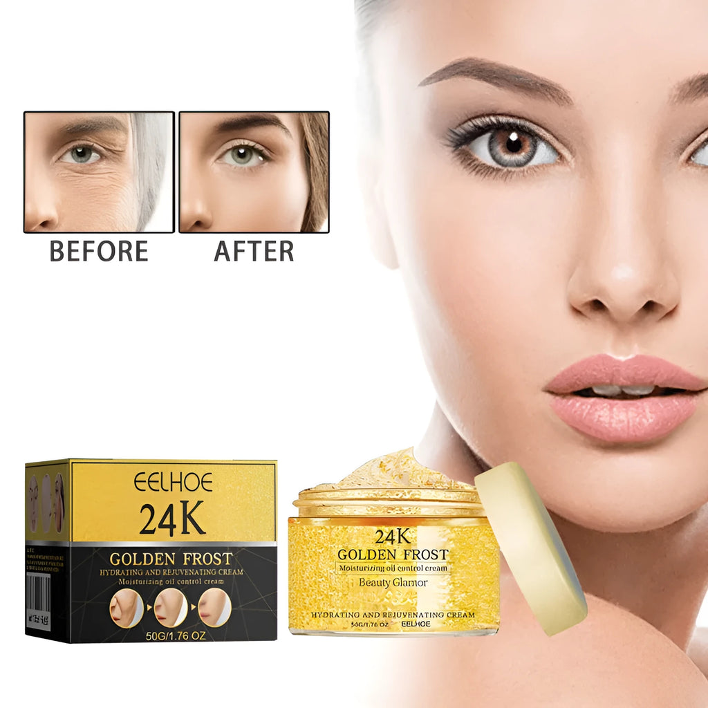 24K gold facial skin cream in 50g box with anti-ageing ingredients Oligopeptide-1 and Retinol