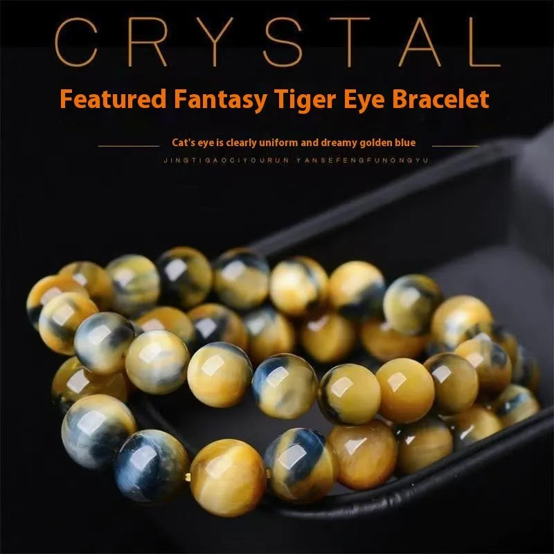 Handmade Fantasy Tiger Eye agate bracelet with round beads in a unisex, single circle design.