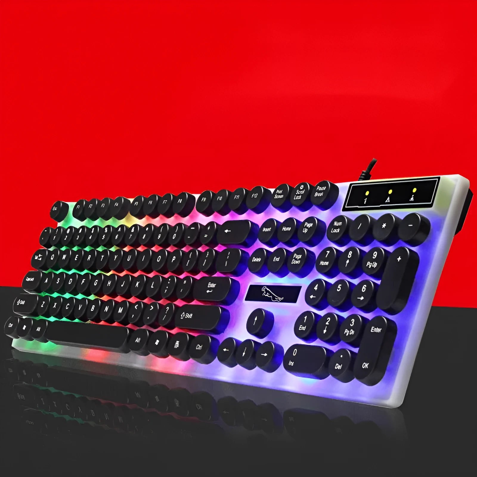 White waterproof mechanical gaming keyboard with RGB backlight and 104 keys