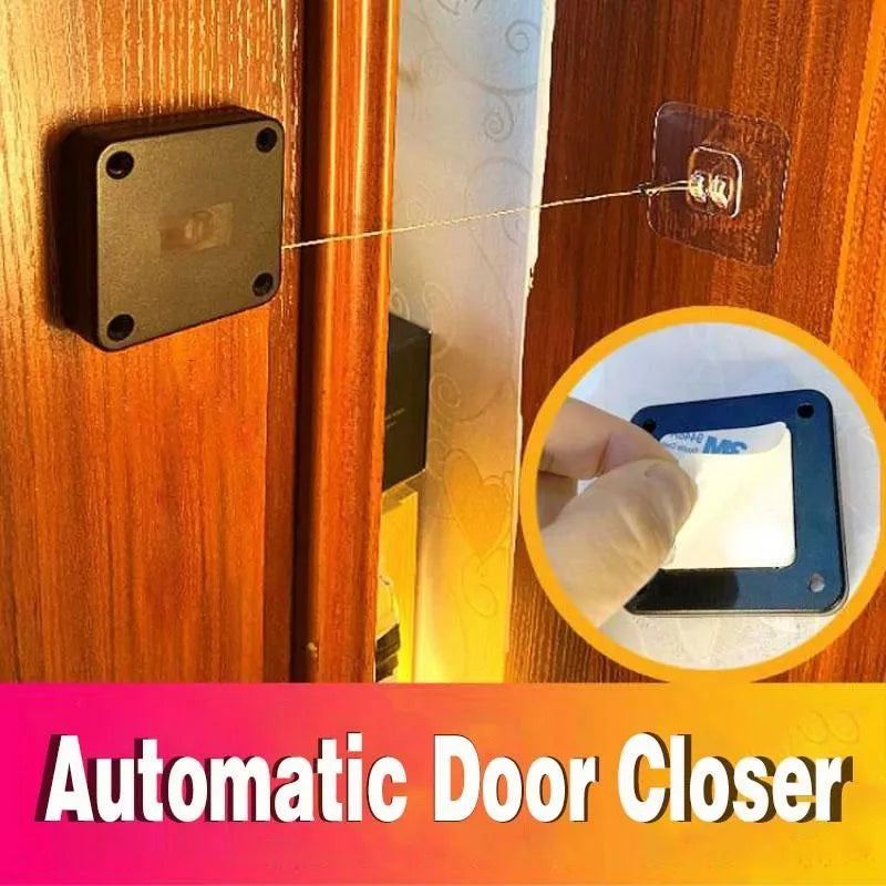 Automatic door closer with adhesive installation for sliding and glass doors in black and white colour options