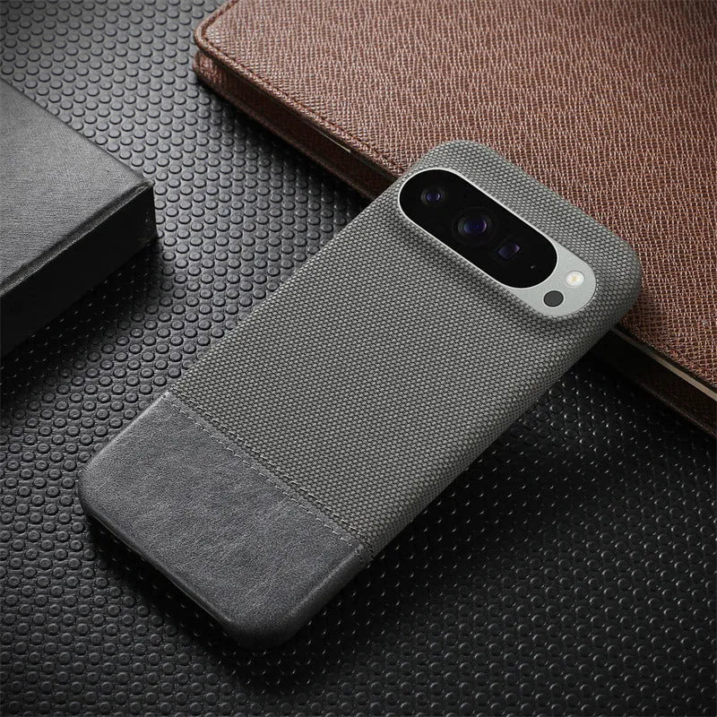 Lambskin anti-fall stitched phone case for Google Pixel 9 Pro XL, black colour, plaid pattern back cover