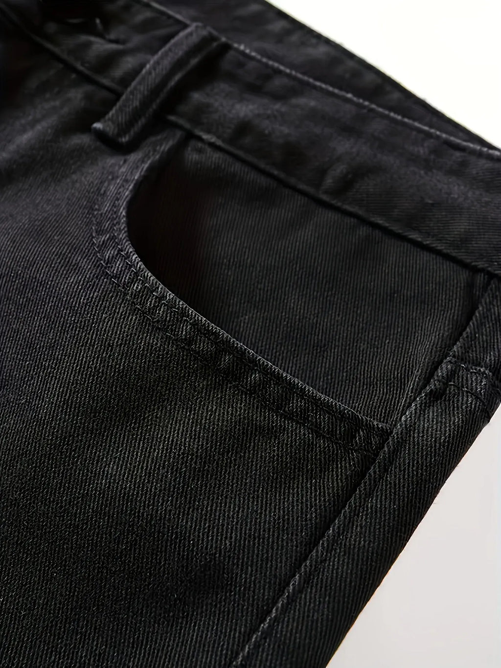 Men's black straight-leg cotton jeans mid-rise zip fly casual trousers front view