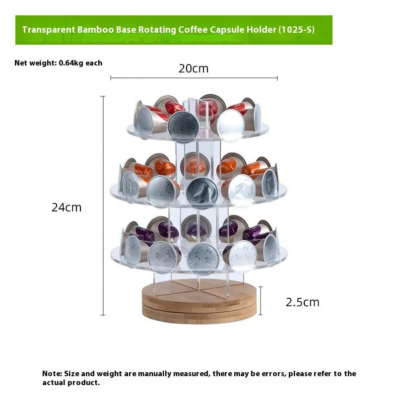 Rotatable acrylic coffee capsule storage rack in S M L sizes with solid colour pattern and pad glaze finish