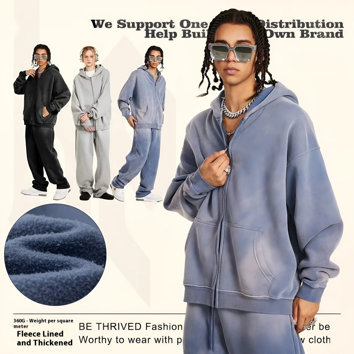 Men's cotton pullover jacket top in solid colour, loose fit, available in blue, light gray, black, dark gray, sizes S-XL.