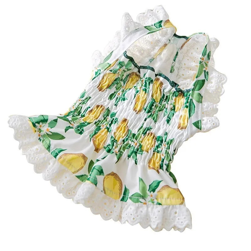 Rock yellow lemon polyester dog skirt with thin breathable straps princess style