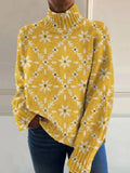 Women's Christmas printed turtleneck sweater in macaron colours with loose fit design