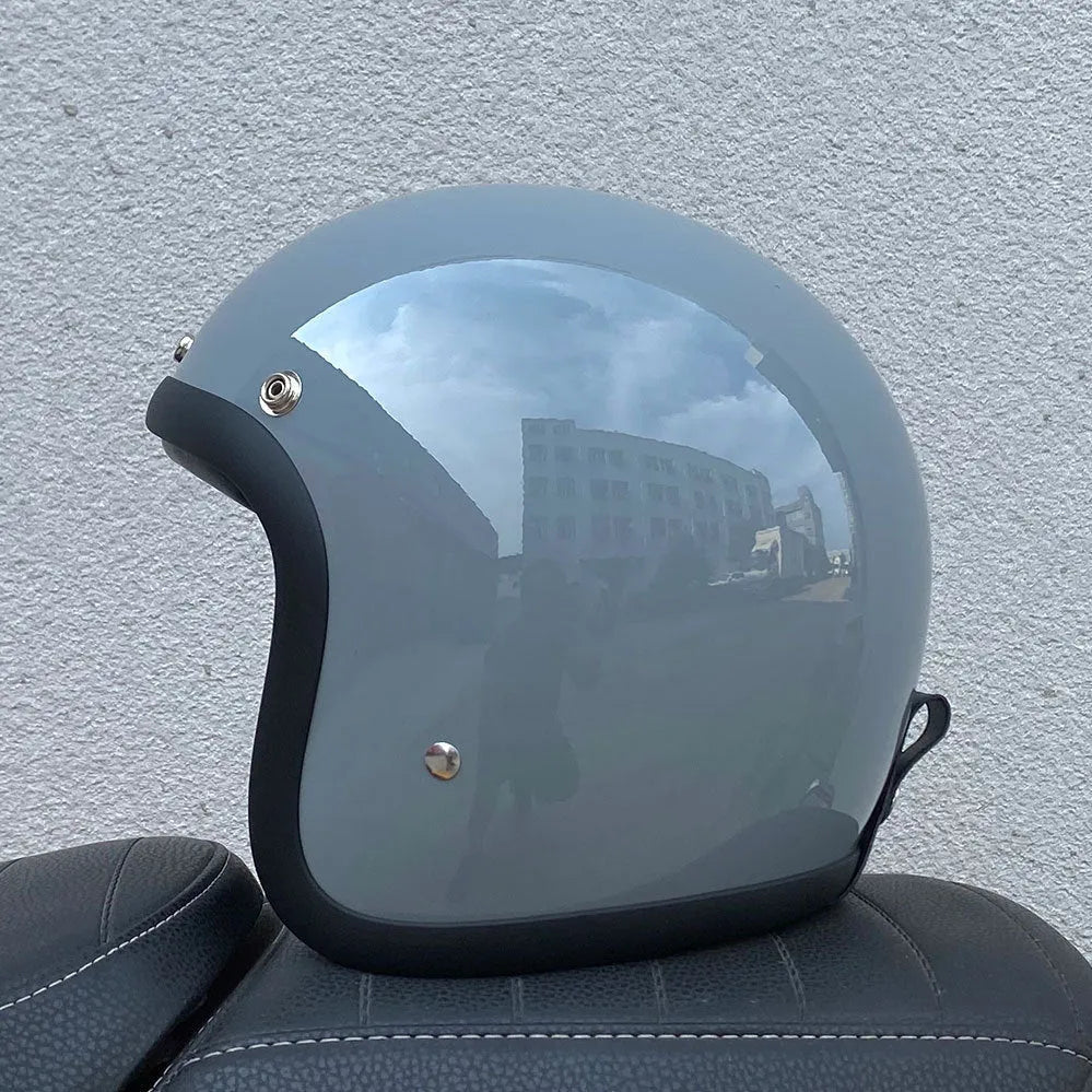 Retro style half helmet motorcycle helmet in glass fibre construction for electric scooter commuting