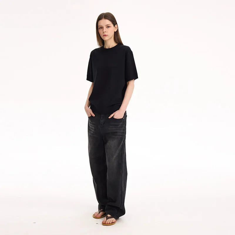 Fanio Velvet short-sleeved T-shirt in Black, Gray, and Milky White colours, showing French Australian Velvet fabric texture.