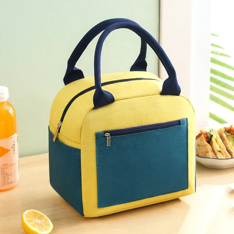 Blue waterproof oxford cloth lunch insulation bag with modern simple design.