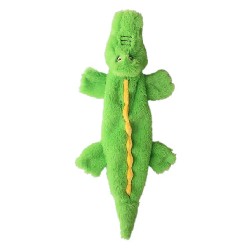 Green crocodile plush dog toy with no stuffing design for aggressive chewers
