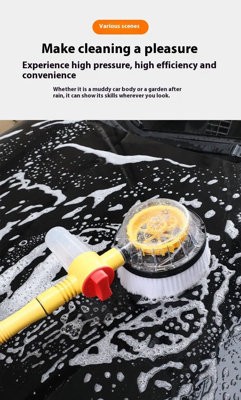 Yellow car wash mop cleaning tool with chenille brush head and hydraulic pressure system
